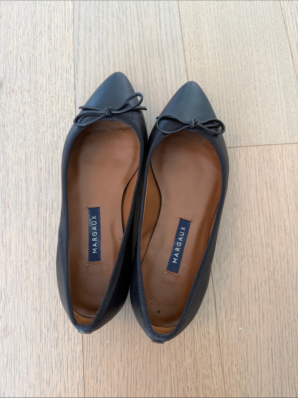 Margaux Black Pointed-Toe Bow Ballet Flats